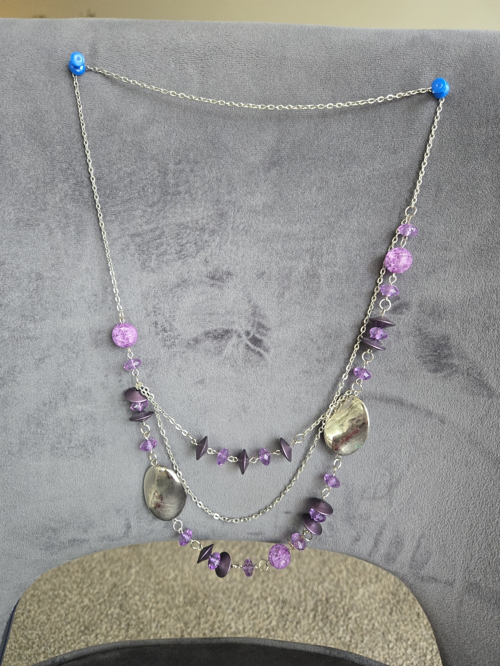 Silver-Tone Purple Multi-Strand Beaded Necklace